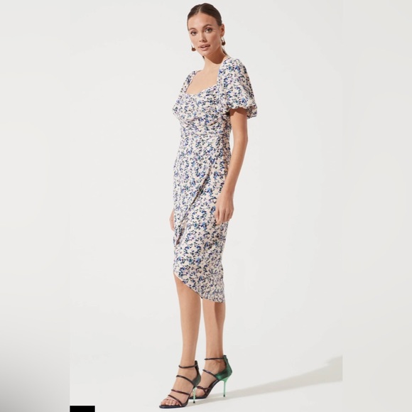 ASTR the Label Ditsy Floral Square Neck Bubble Sleeve Midi Dress - Picture 3 of 12